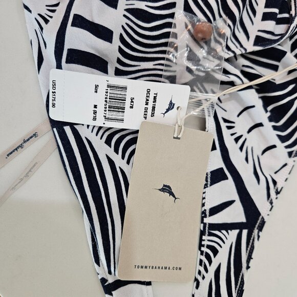 NEW! Tommy Bahama Maxi Dress Medium Navy Tropical Print Ruched Tie, Split - Picture 10 of 12